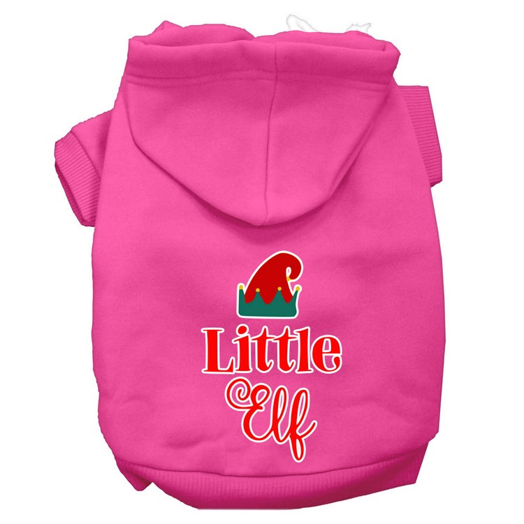 Little Elf Screen Print Dog Hoodie Bright Pink XS